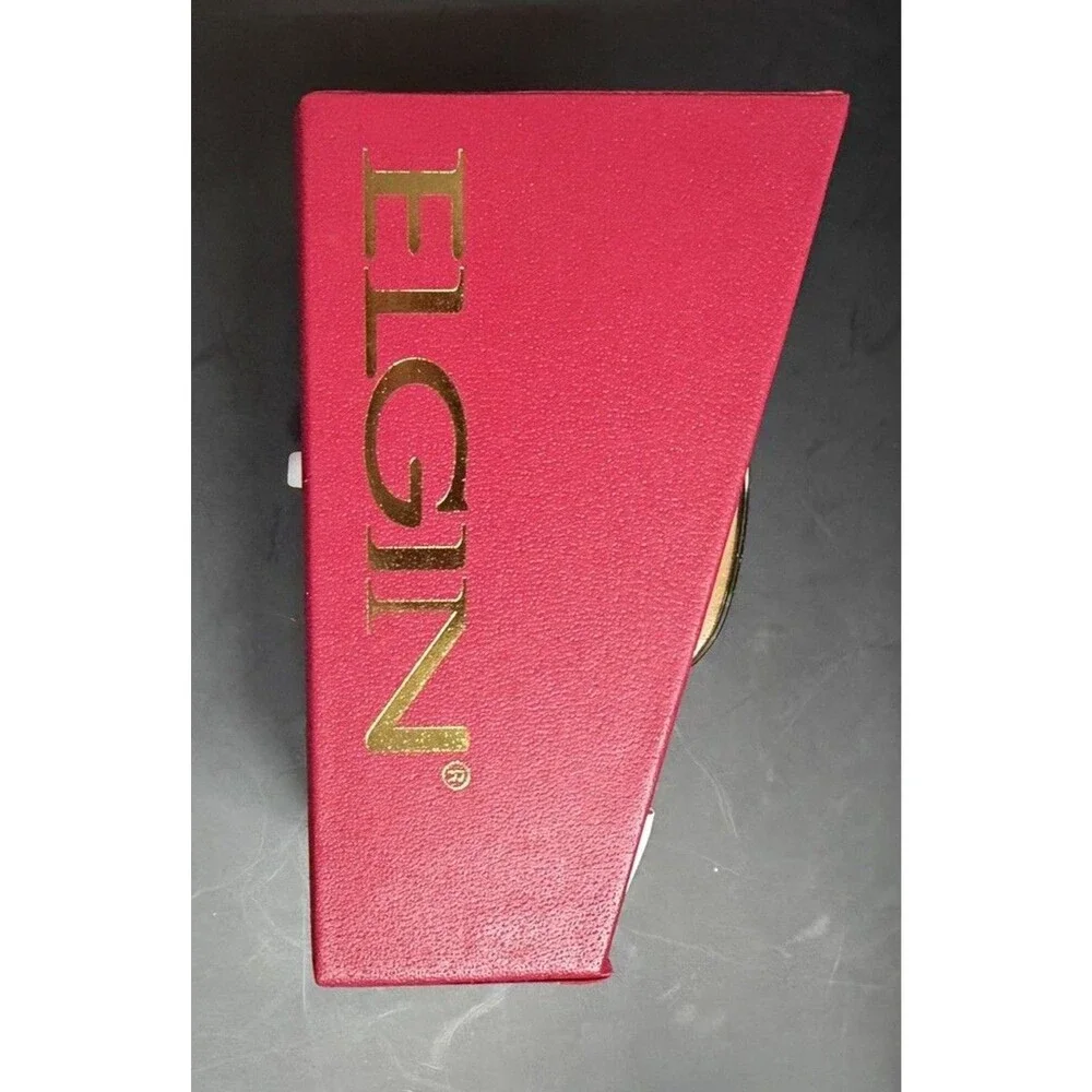 Elgin Men's Gold Tone Rectangular Watch Crystal Accent Textured Bracelet NIB